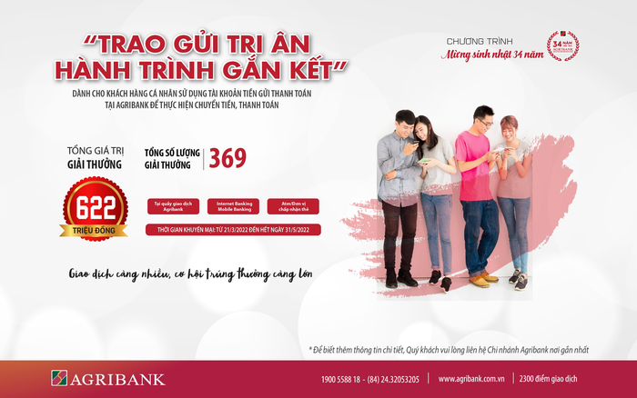 Agribank dành hơn 35000 phần quà tặng khách hàng nhân dịp Sinh nhật 35 năm